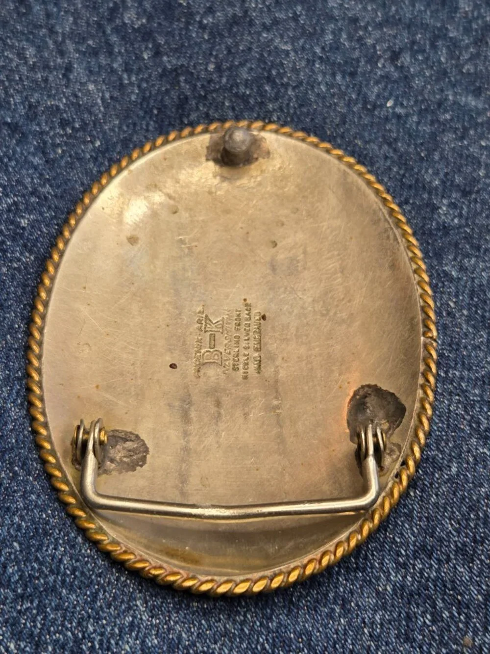 Vintage B-K Silversmith Hand Engraved Sterling Silver Front Saddle Belt Buckle